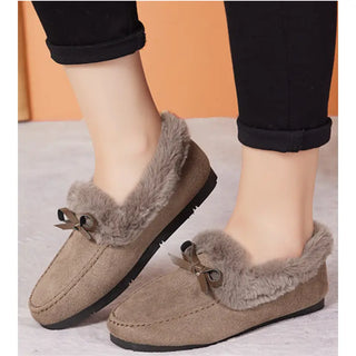 Mocassins souples en fourrure beige pour femme et pour l'hiver