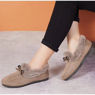 Mocassins souples en fourrure beige pour femme et pour l'hiver