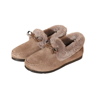 Mocassins souples en fourrure beige pour femme et pour l'hiver