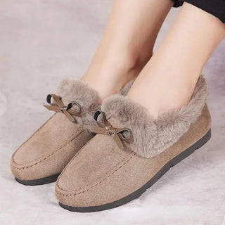 Mocassins souples en fourrure beige pour femme et pour l'hiver