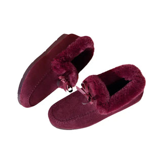 Mocassins souples en fourrure violette pour femme et pour l'hiver