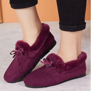 Mocassins souples en fourrure violette pour femme et pour l'hiver