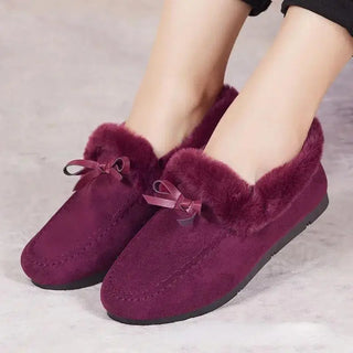 Mocassins souples en fourrure violette pour femme et pour l'hiver