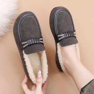 Mocassins gris en moumoute pour femme et pour l'hiver