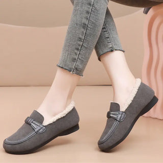 Mocassins gris en moumoute pour femme et pour l'hiver