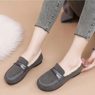 Mocassins gris en moumoute pour femme et pour l'hiver