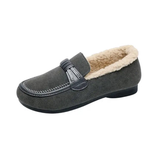 Mocassins gris en moumoute pour femme et pour l'hiver