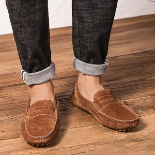 Mocassins marron en cuir suédé avec fourrure pour homme et pour l'hiver