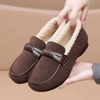 Mocassins marron en moumoute pour femme et pour l'hiver