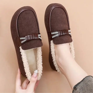 Mocassins marron en moumoute pour femme et pour l'hiver