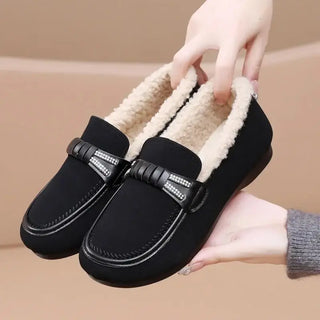 Mocassins noir en moumoute pour femme et pour l'hiver