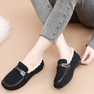 Mocassins noir en moumoute pour femme et pour l'hiver