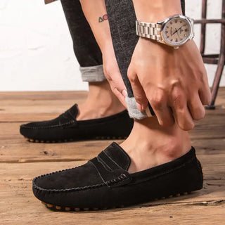 Mocassins noirs en cuir suédé avec fourrure pour homme et pour l'hiver