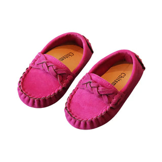 Mocassins roses en daim pour enfant fille