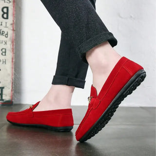 Mocassins rouges en daim pour homme