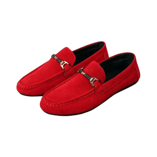 Mocassins rouges en daim pour homme