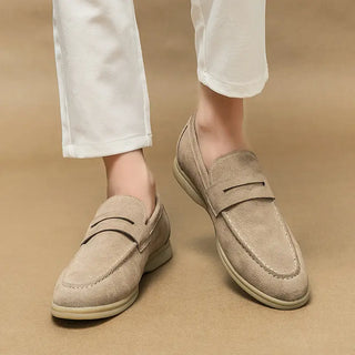 Mocassins souples en cuir suédé beige pour homme