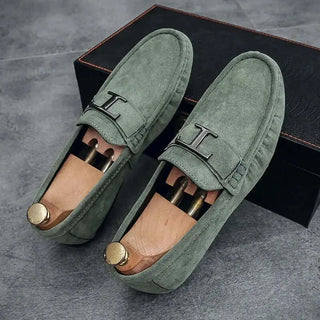 Mocassins vert kaki pour homme en daim