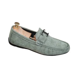 Mocassins vert kaki pour homme en daim