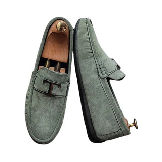 Mocassins vert kaki pour homme en daim