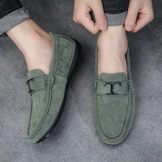 Mocassins vert kaki pour homme en daim