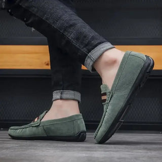 Mocassins vert kaki tendance en daim pour homme