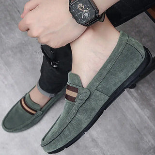 Mocassins vert kaki tendance en daim pour homme